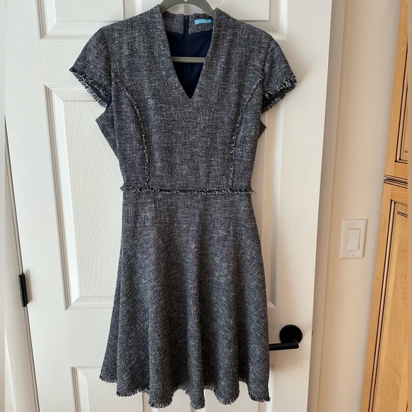 J. McLaughlin Charcoal Tweed Midi Dress Fit and Flare Stretch - Picture 1 of 5